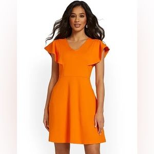 NWT New York & Co Ruffle Sleeve City Flare Dress